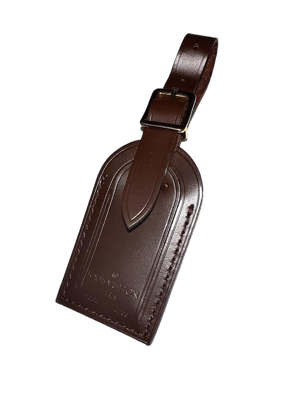 Rare Louis Vuitton Damier Ebene Name Tag Small Brown Leather - BLANK
